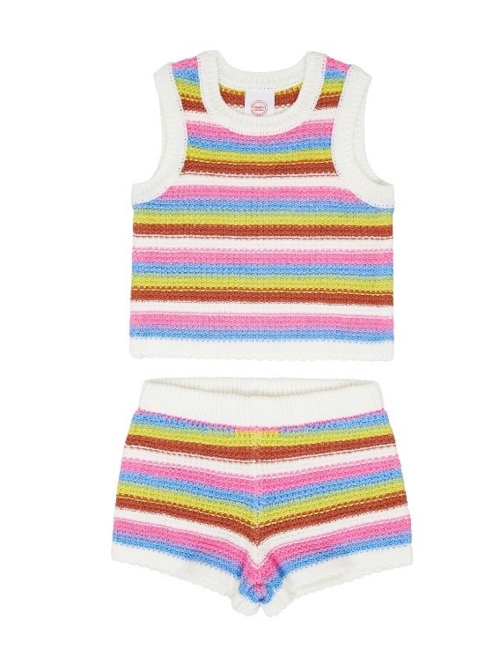 NWT Girls (3T) Crochet Tank & Shorts Set with Cream/Pink/Blue/Yellow Stripes